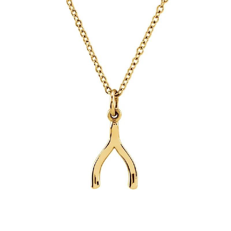 ladies-party-gold-necklaces-Tiny Wishbone Necklace in 14k Yellow Gold, 18 Inch