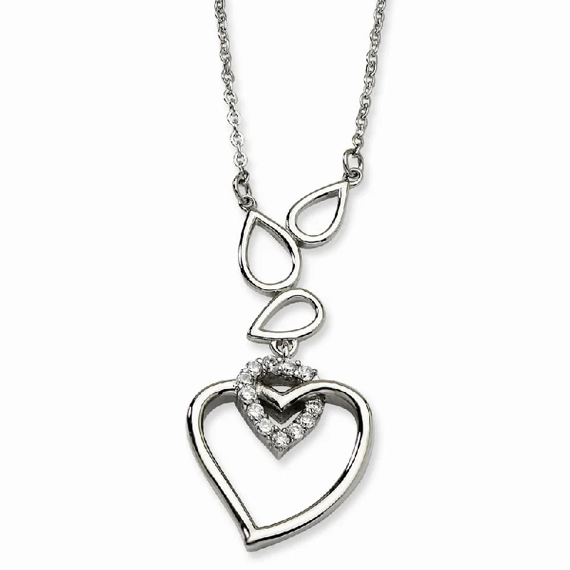 ladies-locket-rose-gold-necklaces-Stainless Steel Teardrops and Heart Adjustable Necklace with CZ - 18in