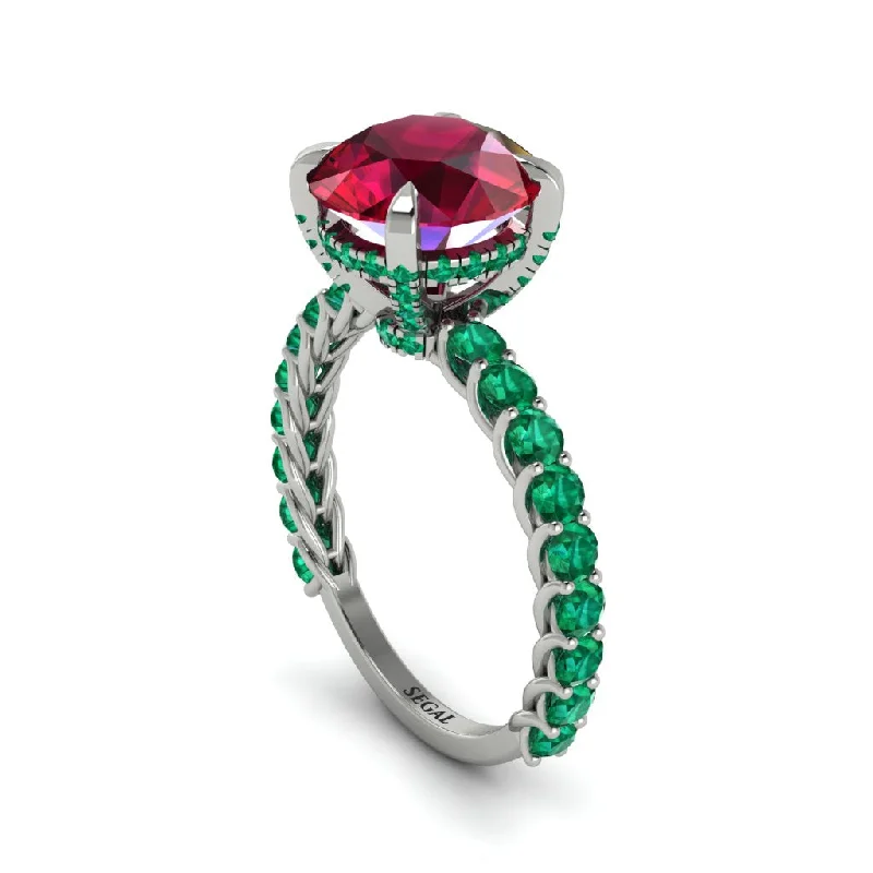 Ladies engagement rings earthy elegance -Ruby Twisted Band Halo Engagement Ring - Avianna No. 27