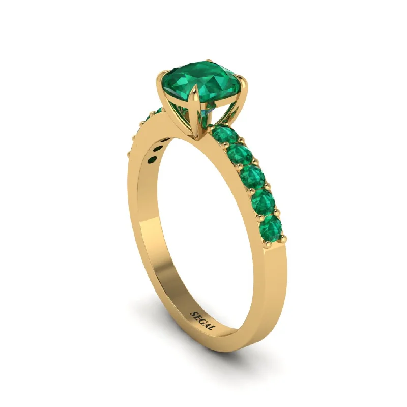 Ladies engagement rings classic charm -Cushion-Cut Emerald Classic Elegance Engagement Ring - Demi No. 19