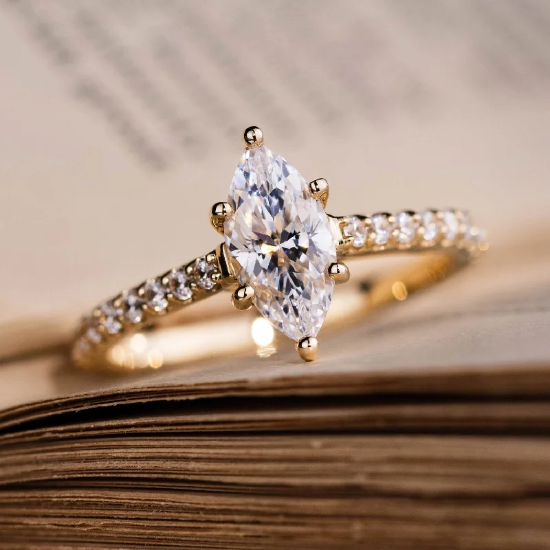 Ladies engagement rings artsy brilliance -The Verity - Marquise Diamond Engagement Ring with Pavé Diamond Setting