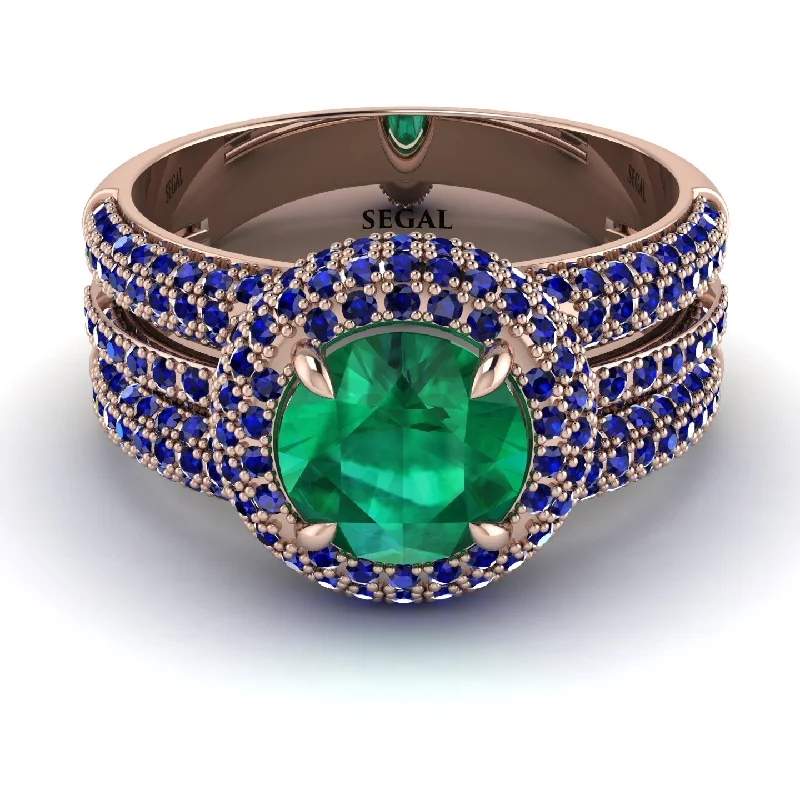 Ladies engagement rings with swarovski accents -Emerald Halo Luxury Pave Engagement Ring - Sierra No. 65