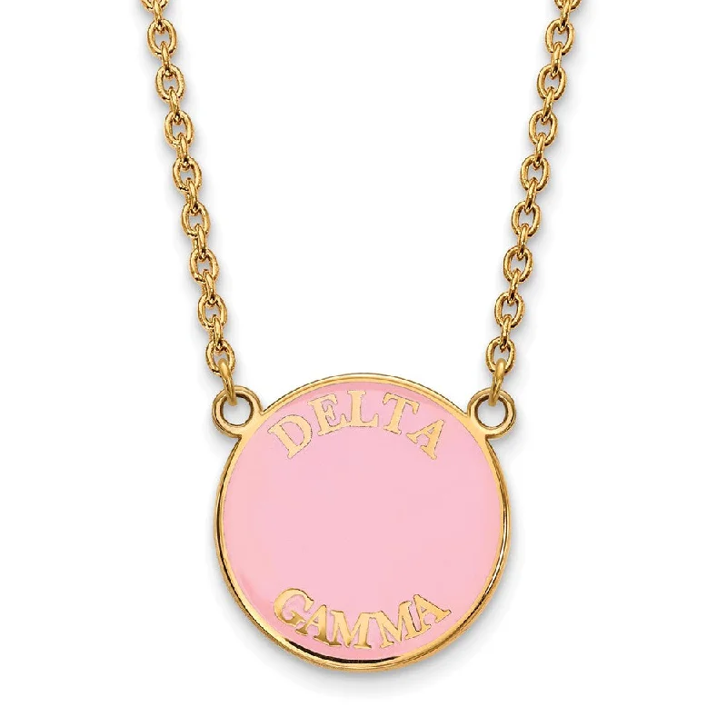 ladies-crystal-long-necklaces-14K Plated Silver Delta Gamma Large Enamel Disc Necklace