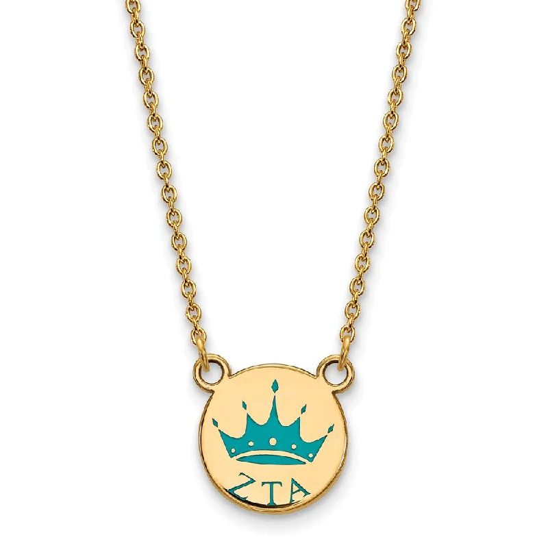 ladies-bridal-rose-gold-necklaces-14K Plated Silver Zeta Tau Alpha Small Turquoise Enamel Logo Necklace