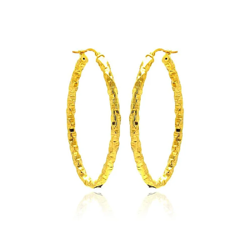 Ladies earrings for family bonds -Clearance-Silver 925 Gold Plated Oval Hoop Earrings - ITE00022GP