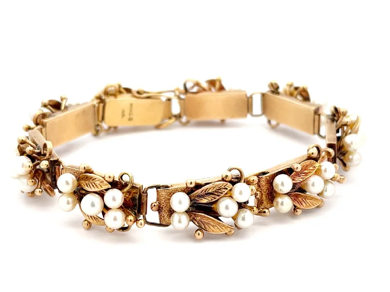 ladies-everyday-rose-gold-bracelets-Mings Hawaii Pearl Leaf Bracelet in 14K Yellow Gold