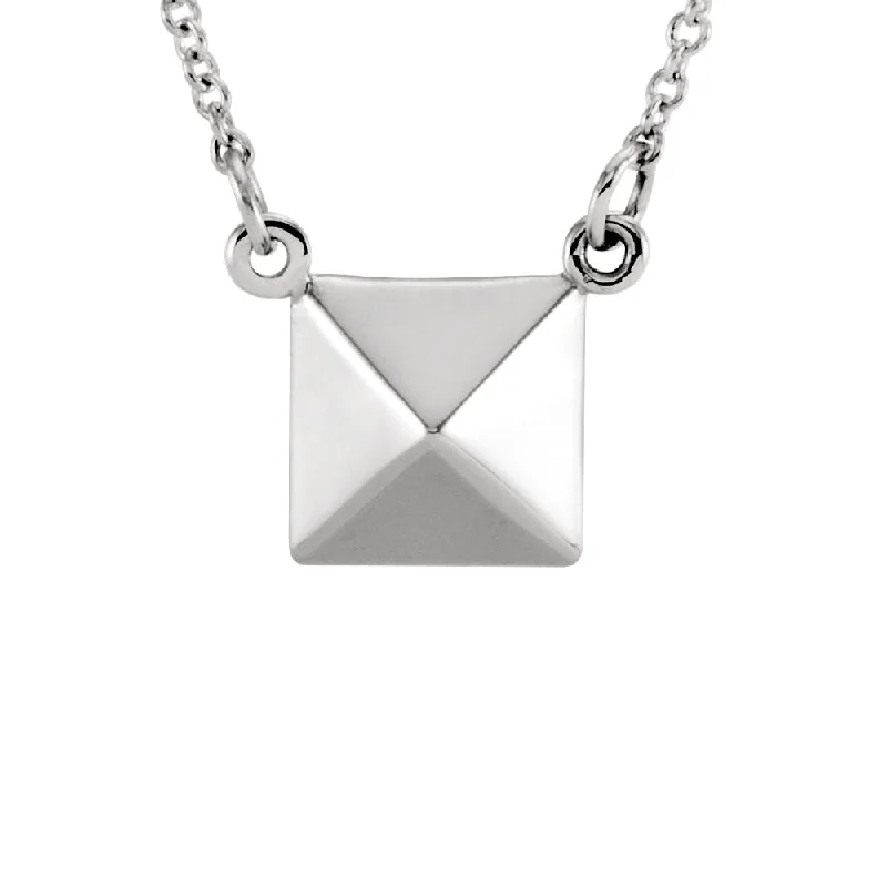 ladies-wedding-pearl-necklaces-Polished Pyramid Necklace in 14k White Gold, 16.25 Inch