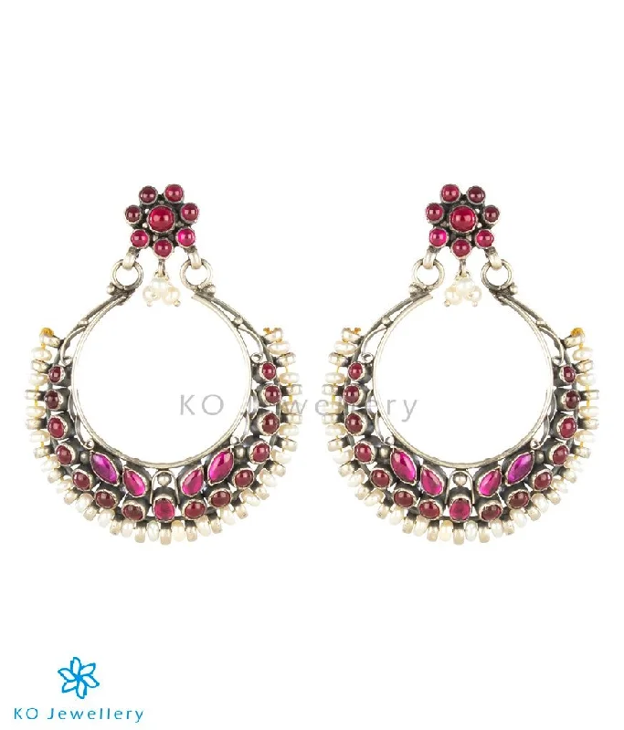 Ladies earrings pure silver -The Rasika Silver Chand Bali Earrings (Oxidised)