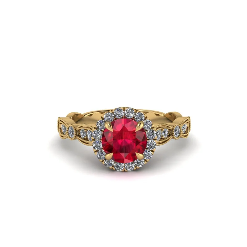 Ladies engagement rings fine brilliance -Round Cut Ruby Radiant Eternity Engagement Ring - Kamryn No. 10