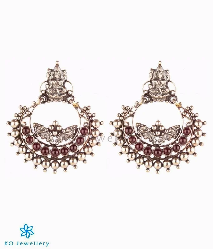 Ladies earrings elegant studs -The Nityagata Silver Lakshmi Chand Bali Earrings(Oxidised)