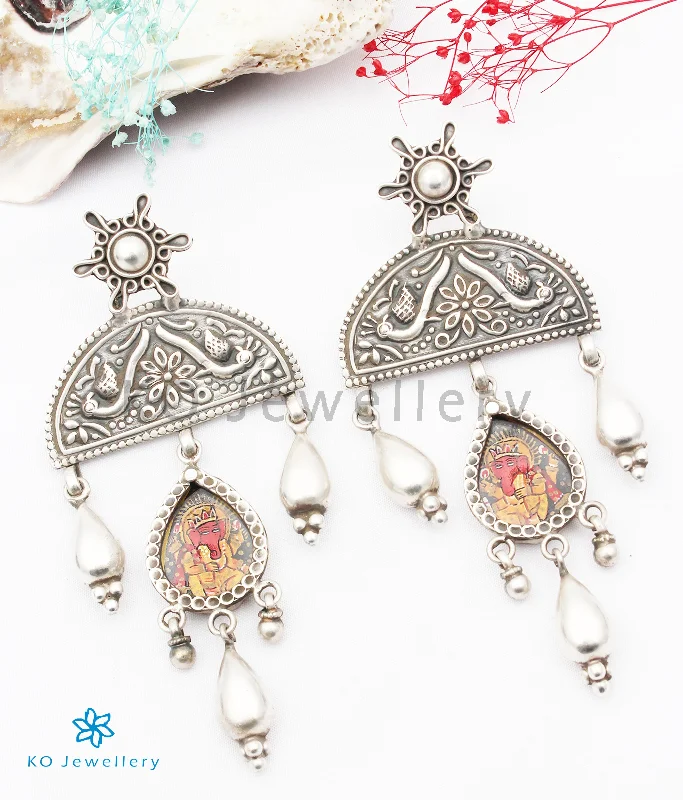 Ladies earrings for writers -The Dvijapriya Silver Ganesha Earrings