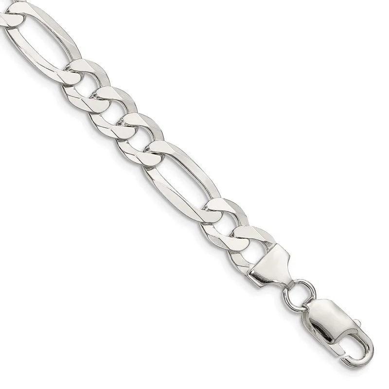 ladies-artisan-cuff-bracelets-Sterling Silver 8.5mm Lightweight Flat Figaro Chain Bracelet