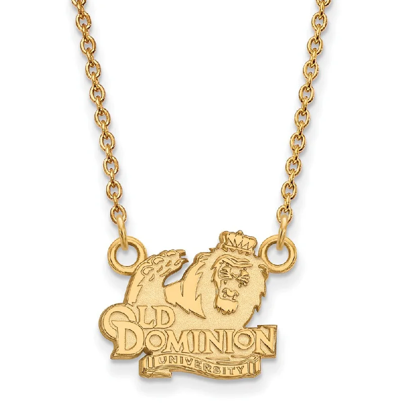 ladies-gold-charm-necklaces-14k Gold Plated Silver Old Dominion U Small Pendant Necklace