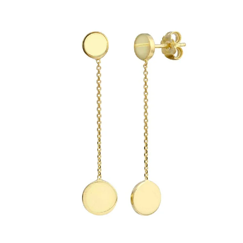 Ladies earrings for stylists -Gold Plated 925 Sterling Silver 2 Disc Connected with Chain Earring - VGE1GP