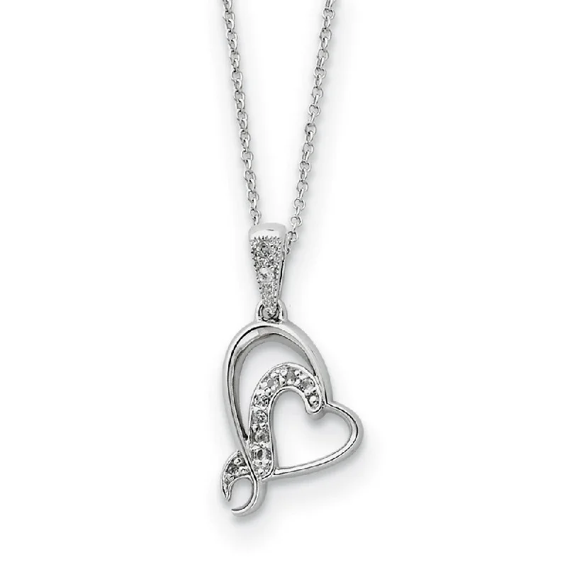 ladies-bridal-gold-necklaces-Sterling Silver & CZ My Sister or My Bridesmaid Heart Necklace, 18 In.