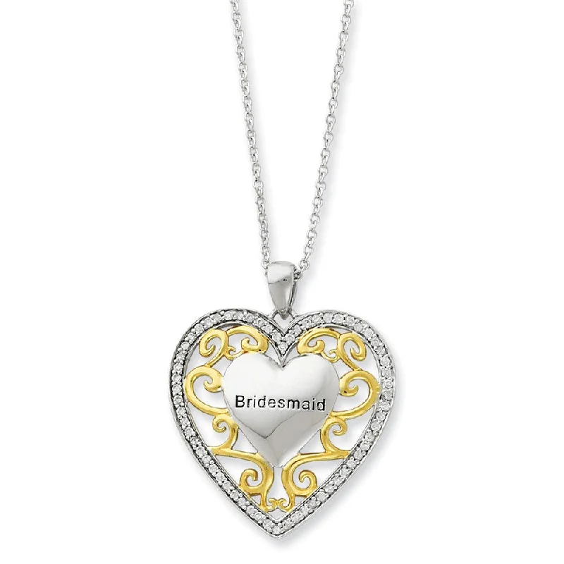 ladies-bridal-layered-necklaces-Rhodium & Gold Tone Plated Silver, CZ Bridesmaid Necklace, 18 Inch