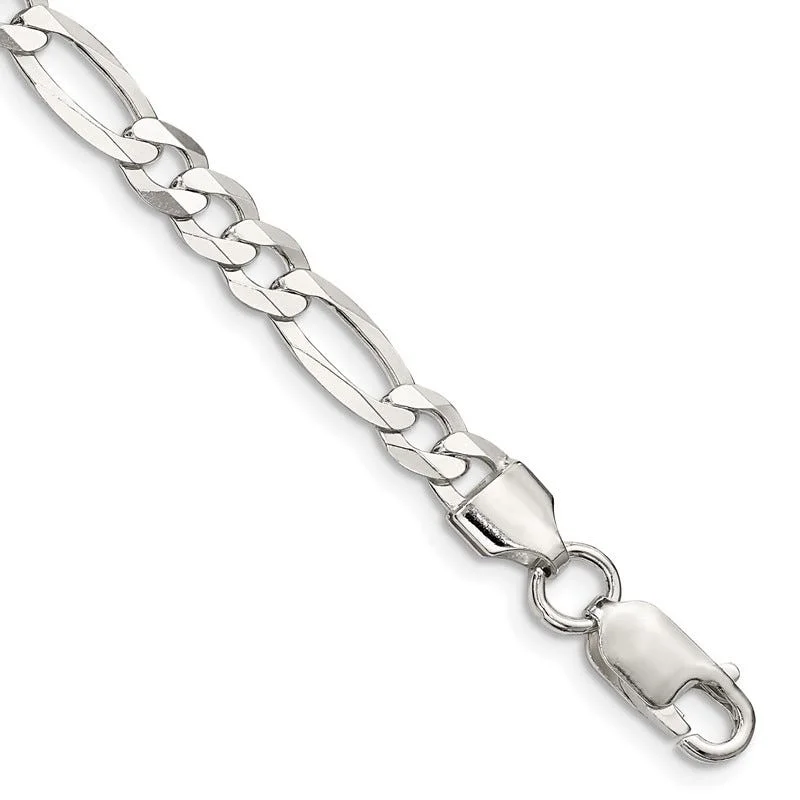 ladies-fashion-gold-bracelets-Sterling Silver 5.5mm Lightweight Flat Figaro Chain Bracelet