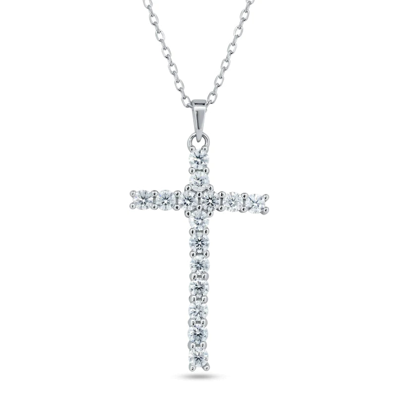 ladies-gold-chain-necklaces-Silver Rhodium 925 Cross Moissanite Necklace