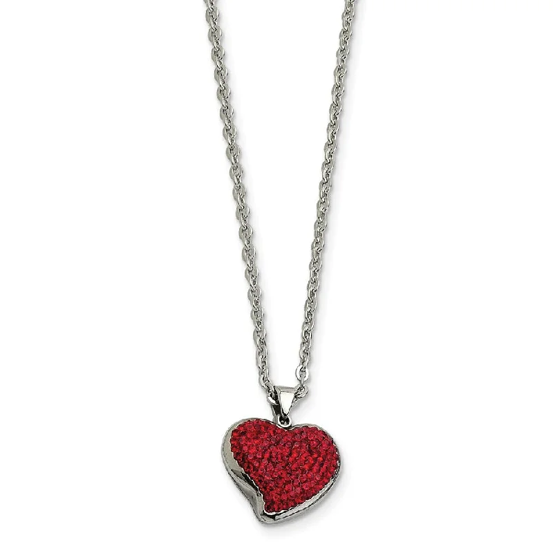 ladies-artisan-diamond-necklaces-Stainless Steel and Red Crystal Heart Necklace - 22 Inch