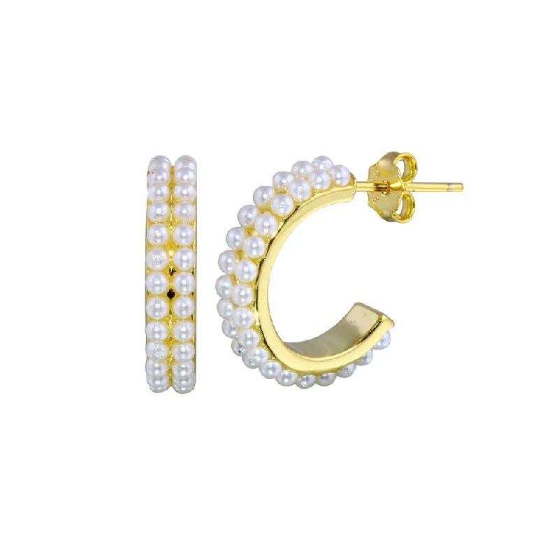 Ladies earrings for kin gifts -Gold Plated 925 Sterling Silver Pearl Hoop Earring - BGE00687