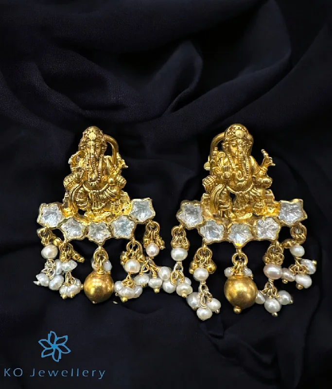 Ladies earrings with lilac iolite -The Gajapati Silver Jadau Earrings