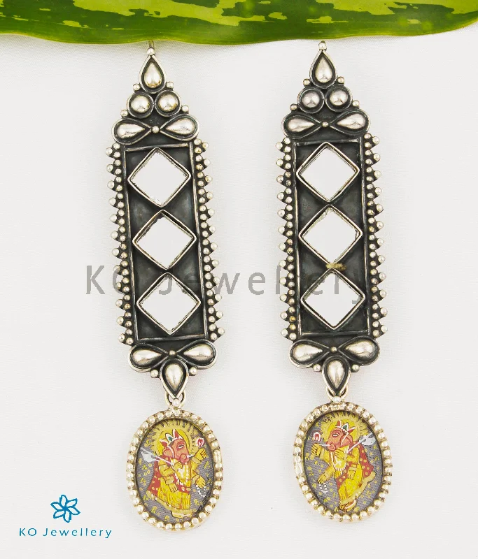 Ladies earrings with yellow emeralds -The Vignesh Silver Handpainted Ganesha Earrings