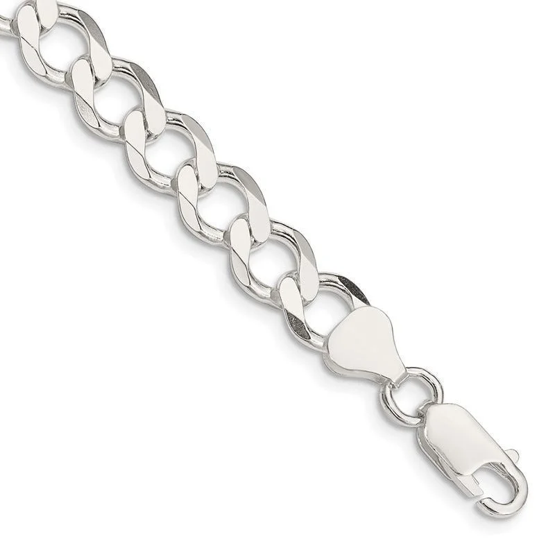 ladies-everyday-gold-bracelets-Sterling Silver 8.1mm Semi-solid Flat Curb Chain Bracelet