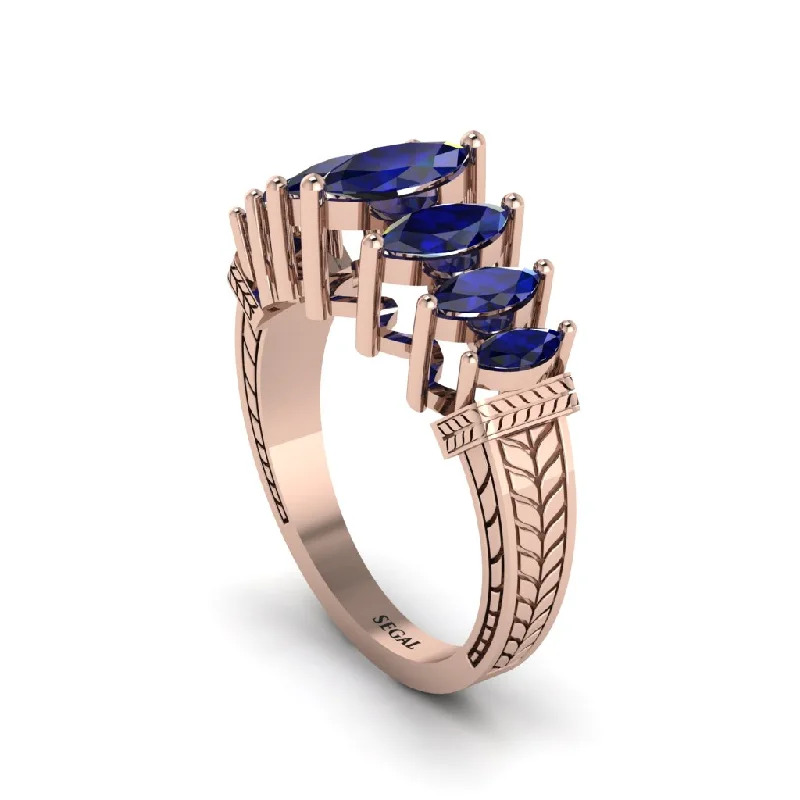 Ladies engagement rings with lace sapphires -Marquise-Cut Sapphire Cascade Engagement Ring - Regina No. 14