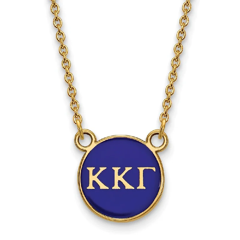 ladies-handmade-diamond-necklaces-14K Plated Silver Kappa Kappa Gamma Small Blue Enamel Disc Necklace