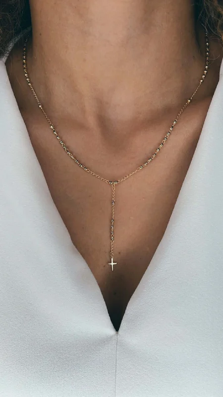 ladies-everyday-pearl-necklaces-Velani Dainty Cross Rosary Necklace