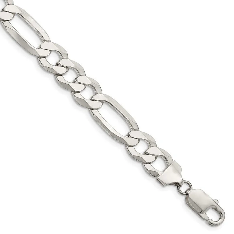 ladies-modern-silver-bracelets-Sterling Silver 9.5mm Lightweight Flat Figaro Chain Bracelet