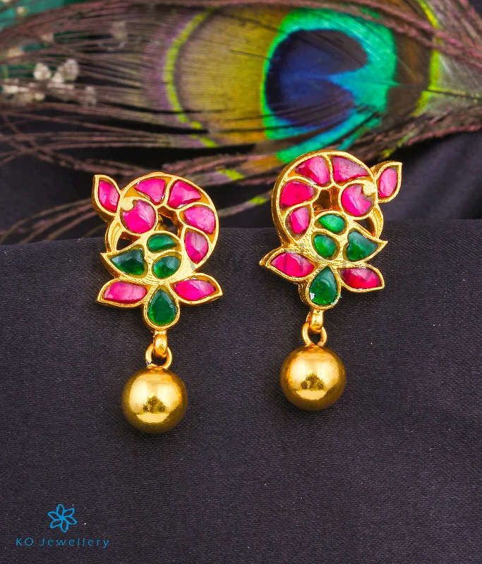 Ladies earrings rust-resistant metal -The Hinaya Silver Peacock Kundan Earrings