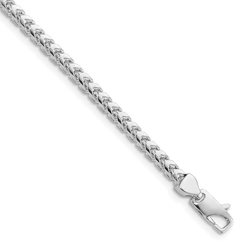 ladies-artisan-gold-bracelets-14K White Gold 9 inch 3mm Franco with Fancy Lobster Clasp Chain Bracelet