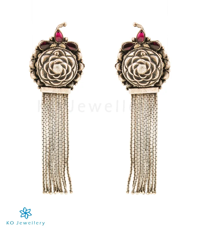 Ladies earrings with dark tourmaline -The Akshar Silver Earrings