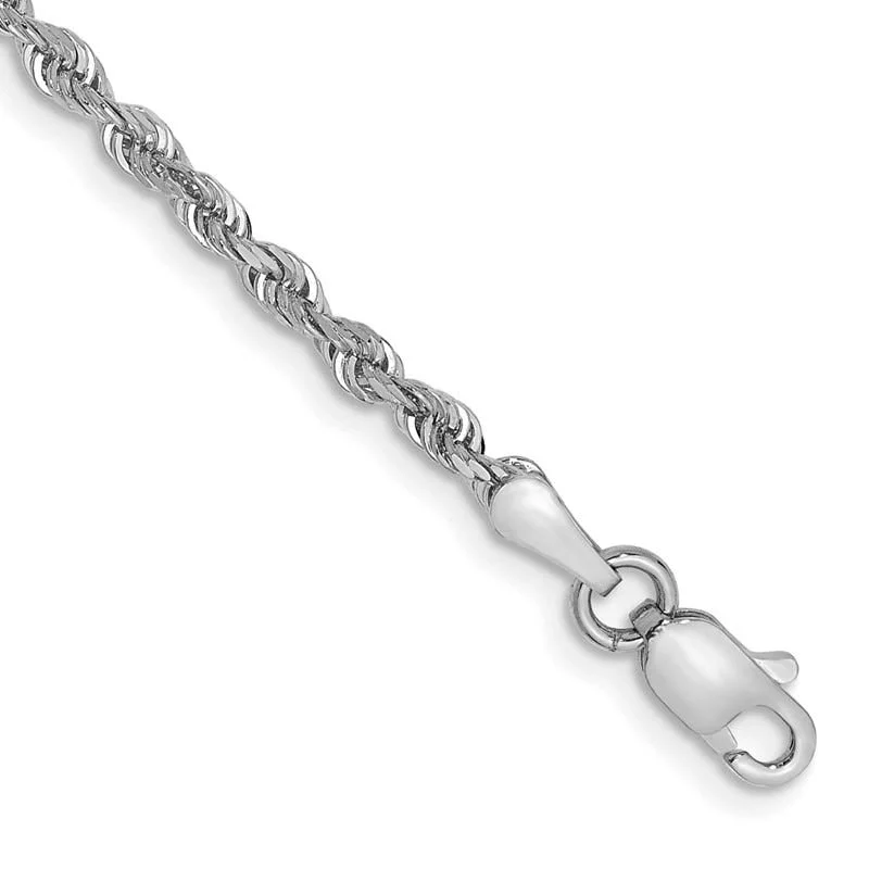 ladies-everyday-silver-bracelets-14K White Gold 7 Inch 2.25mm Diamond-cut Quadruple Rope Lobster Clasp Chain Bracelet