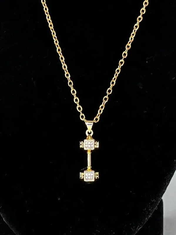 ladies-bridal-gold-necklaces-Gold Women’s Pendant Necklace with Gold Dumbbell