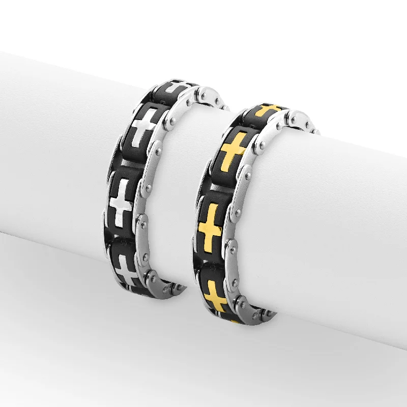 ladies-affordable-diamond-bracelets-18K Gold PVD Stainless Steel Cross Bike Chain Bracelet / BRJ2376