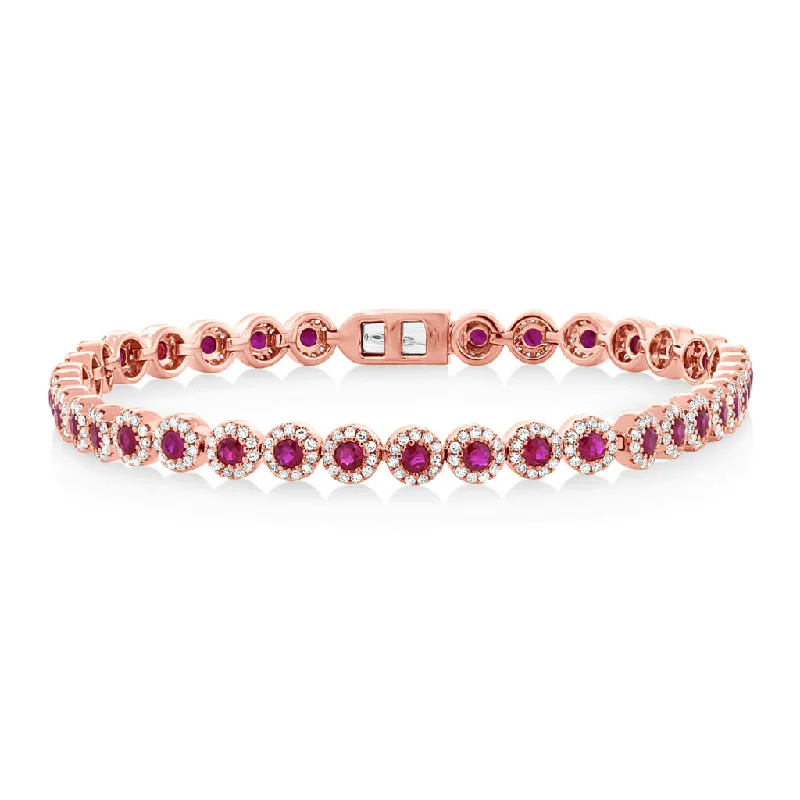 ladies-minimalist-silver-bracelets-14K Rose Gold Ruby and Diamond Tennis Bracelet