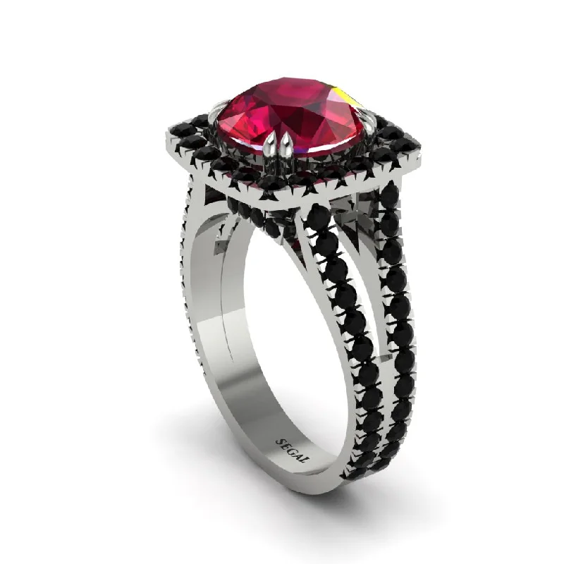 Ladies engagement rings multi-stone settings -Ruby Pave Split Shank Engagement Ring - Averie No. 42