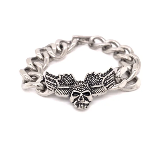 ladies-vintage-diamond-bracelets-Stainless Steel Skull Wings Bracelet / BCJ0155