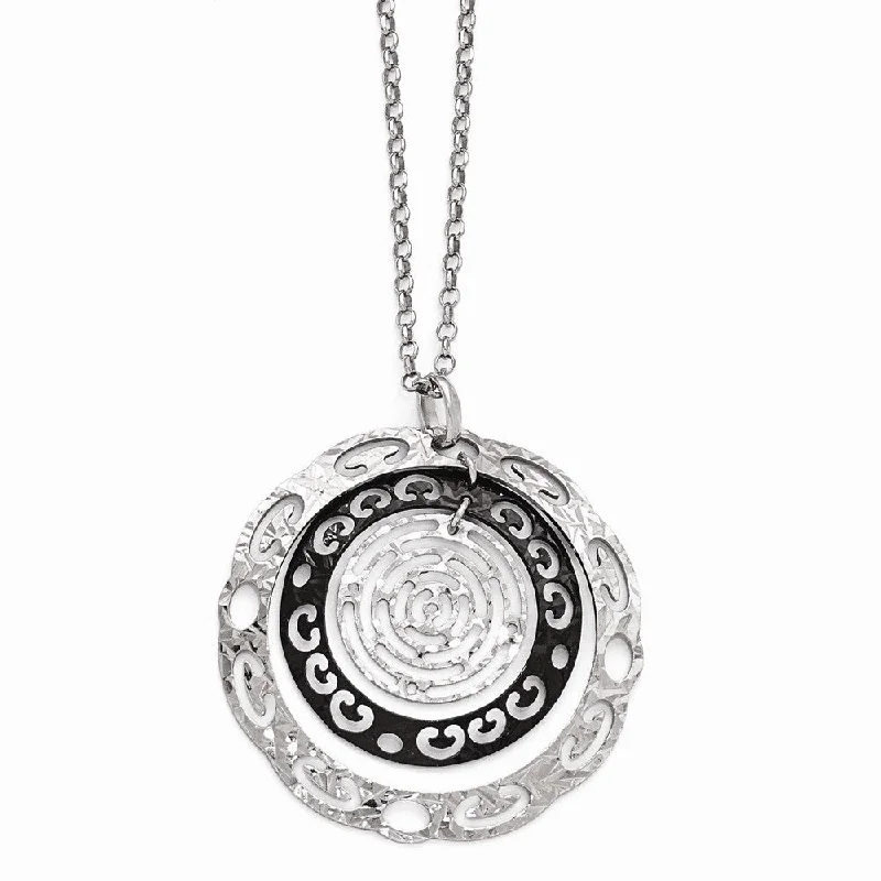 ladies-star-tassel-necklaces-Two Tone Cutout Circle Necklace in Black Plated Sterling Silver, 18 in