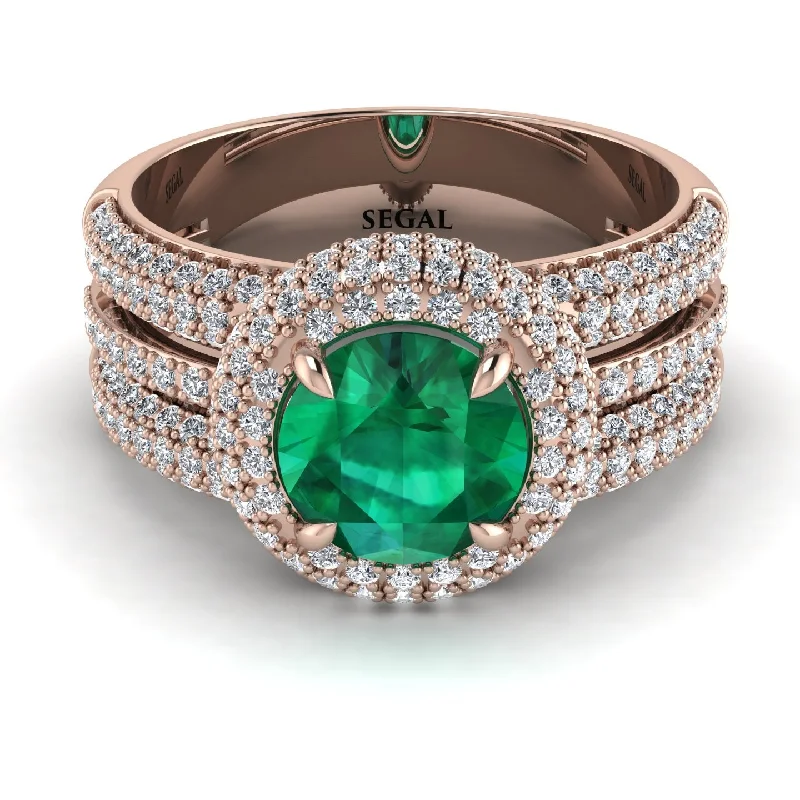 Ladies engagement rings with lime diamonds -Emerald Halo Luxury Pave Engagement Ring - Sierra No. 5