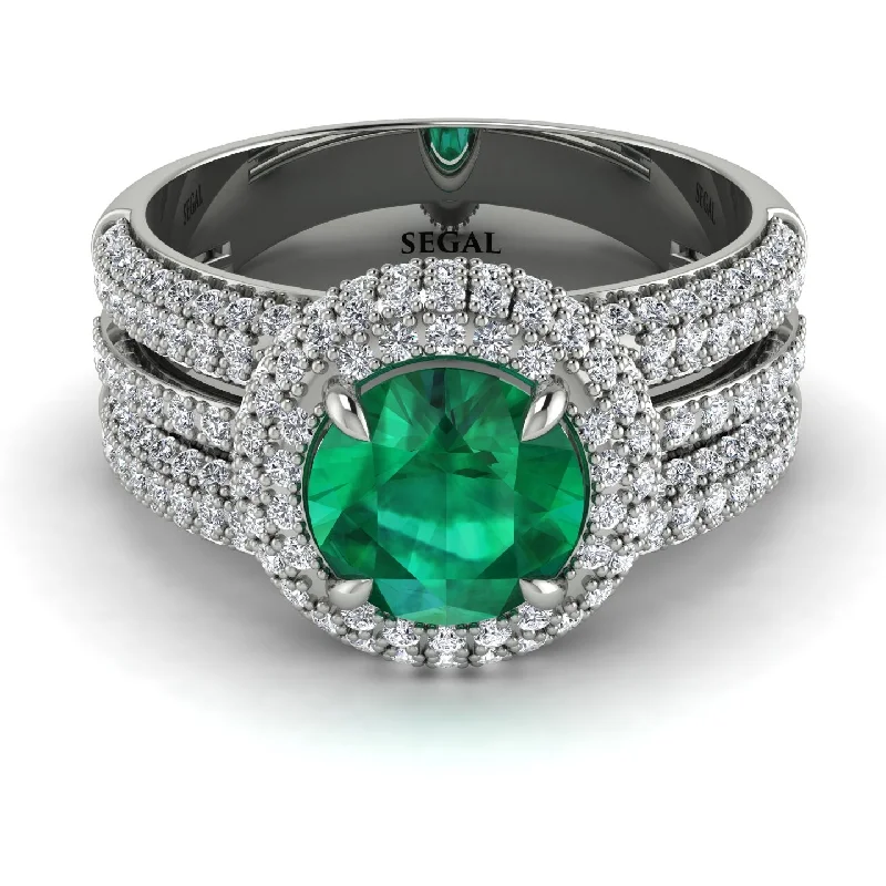 Ladies engagement rings with vixen accents -Emerald Halo Luxury Pave Engagement Ring - Sierra No. 6