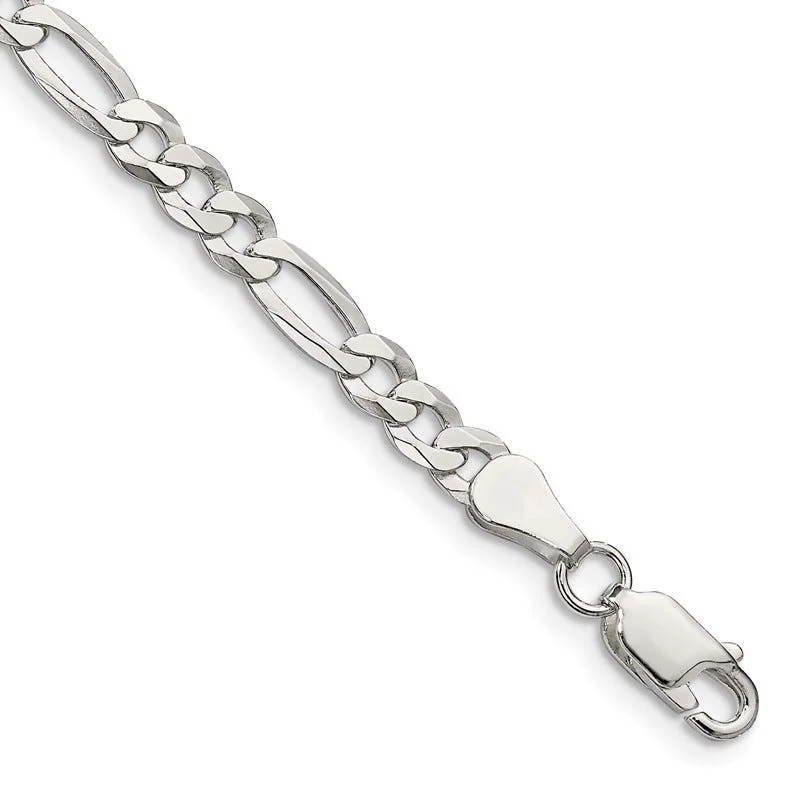 ladies-star-bangle-bracelets-Sterling Silver 4.5mm Lightweight Flat Figaro Chain Bracelet