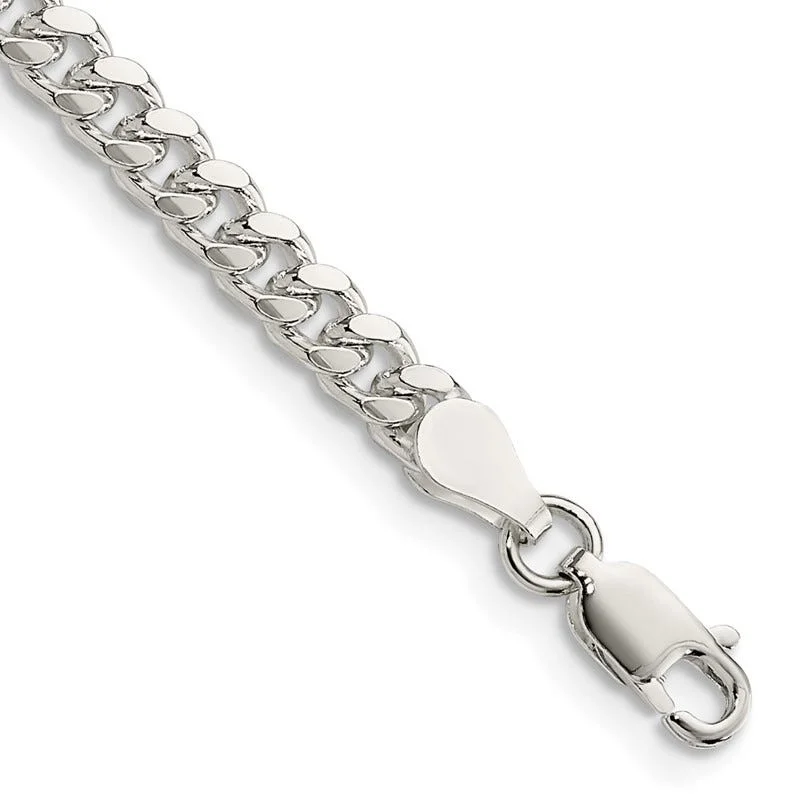 ladies-cross-diamond-bracelets-Sterling Silver 4mm Domed w/ Side D/C Curb Chain Bracelet