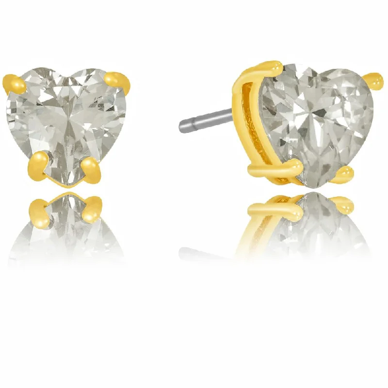 Ladies earrings for getaways -Cubic Zirconia Heart Stud Earrings