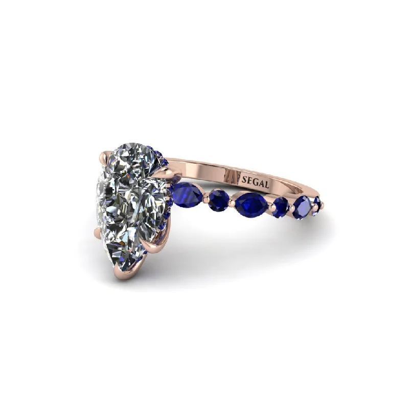 Ladies engagement rings with teal sapphires -Pear-Cut Diamond Halo Engagement Ring - Nylah No. 62