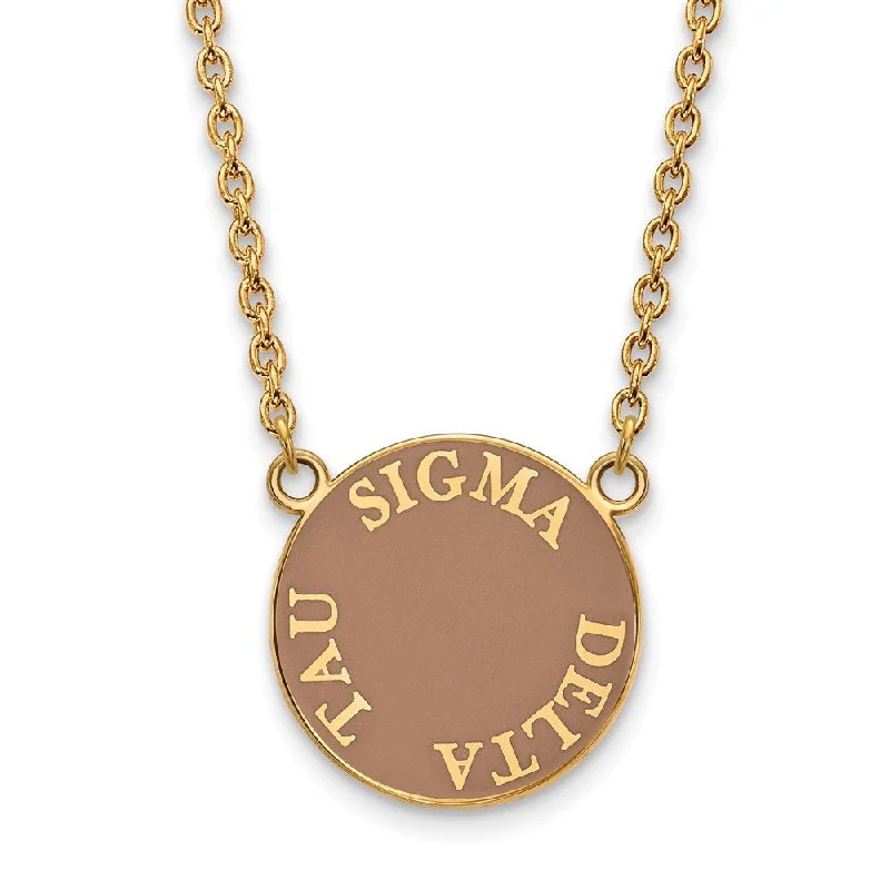 ladies-custom-silver-necklaces-14K Plated Silver Sigma Delta Tau Large Enamel Disc Necklace