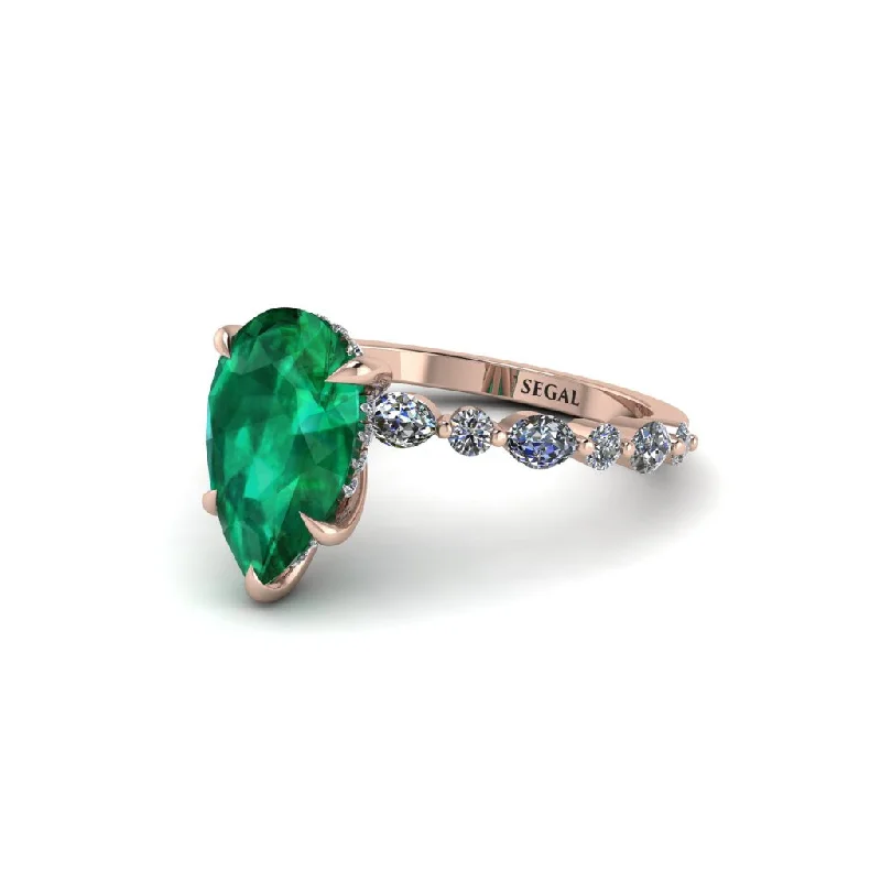 Ladies engagement rings with amber diamonds -Pear-Cut Emerald Halo Engagement Ring - Nylah No. 5