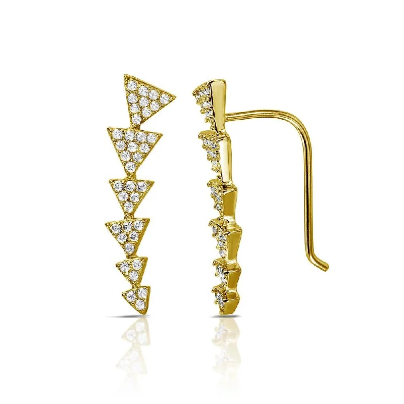 Ladies earrings thick drops -Gold Plated 925 Sterling Silver 6 Arrow Up CZ Climbing Earrings - STE01067GP